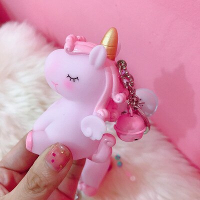 Animated Pink Unicorn Key Chain Keychains Doll Jewelry For Women Girl Cartoon Car Bell AT2302