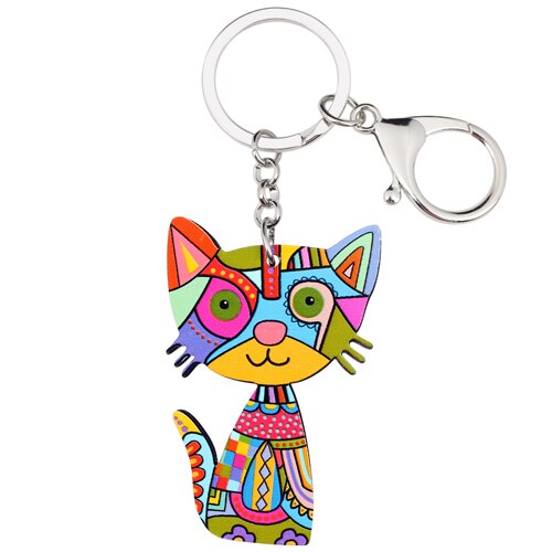 Acrylic Colorful Cartoon Animated Cartoon Kitty Cat Keychains Keychain For Ladies Girl Women AT2302