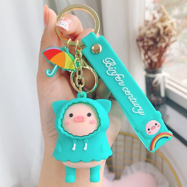 Waterproof Creative Cute Pig Key Chain Pendant Key Ring Anime Women Men Couple AT2302