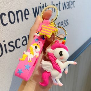 Cute Pony Unicorn Of The Rainbow Unicorn Animal Anime Pvc Key Chains Bag Men Women AT2302