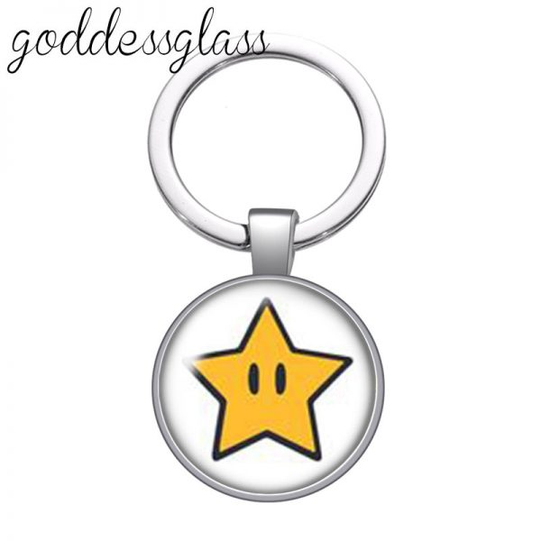 Super Mario Lively Round Glass Cabochon Key Chain Keychain Car The Bag Charms Ring Support AT2302