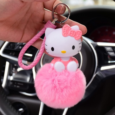 Cat Keychain Lucky Cat Leather Cord Car Key Charm Of The Animated Cartoon Fluffy Rabbit Fur AT2302