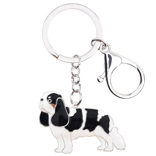 Metal Enamel Cavalier King Charles Spaniel Dog Key Chain Rings Animated AT2302